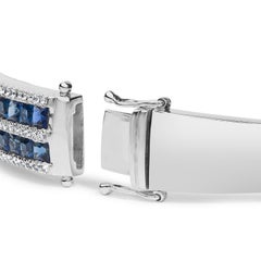 18K White Gold Alternating Diamond & 8.0ct Sapphire Multi Row Bangle Bracelet