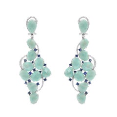 18K White Gold Amazonite Blue Sapphire & Diamonds Drop Earrings