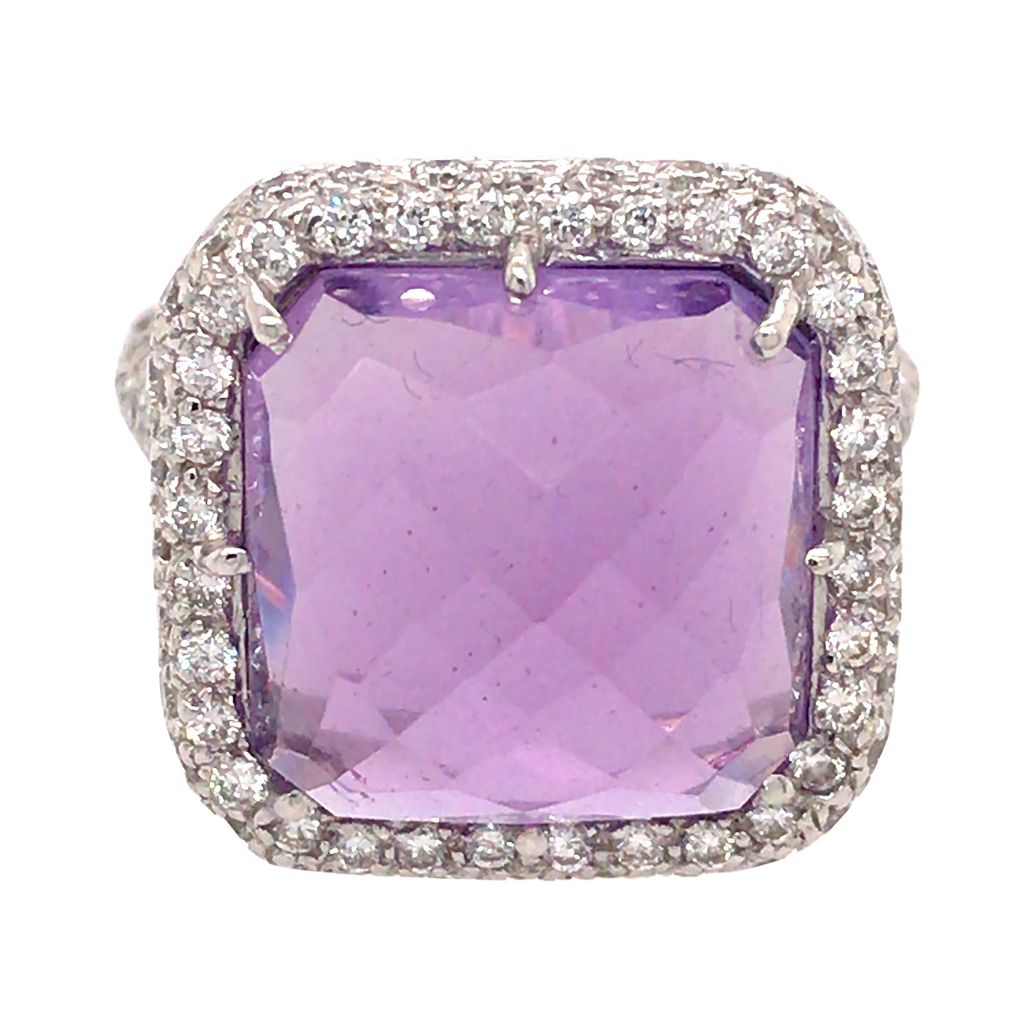 18K White Gold Amethyst & Diamond Ring main image 1