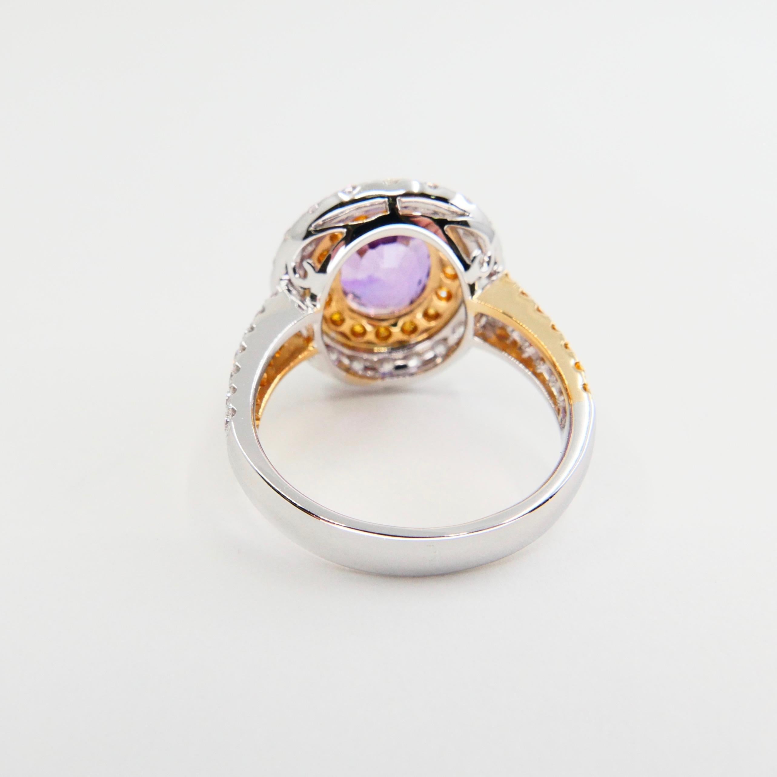 18k White Gold Amethyst Cocktail Ring with Fancy Vivid Yellow and White Diamonds 5