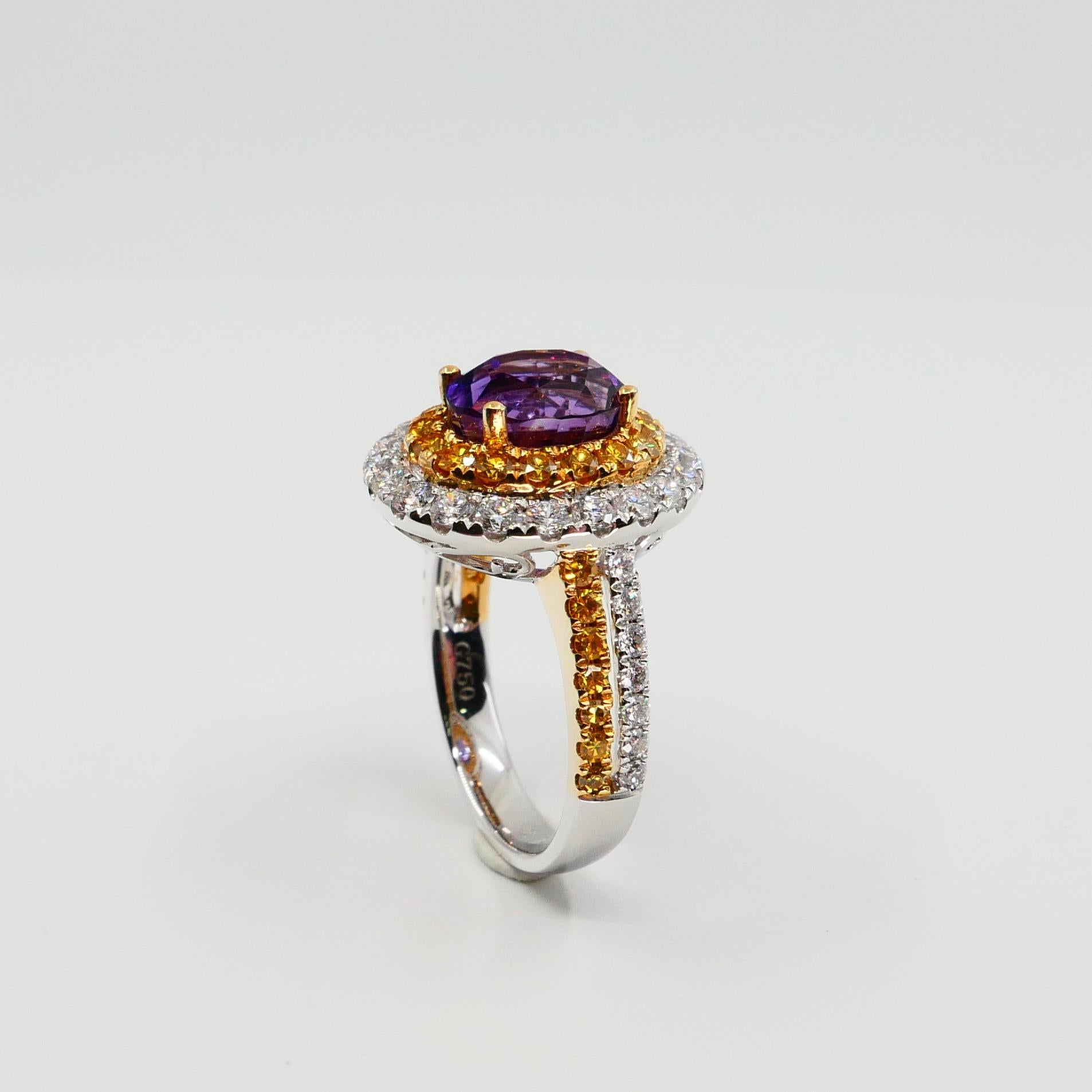 18k White Gold Amethyst Cocktail Ring with Fancy Vivid Yellow and White Diamonds 6
