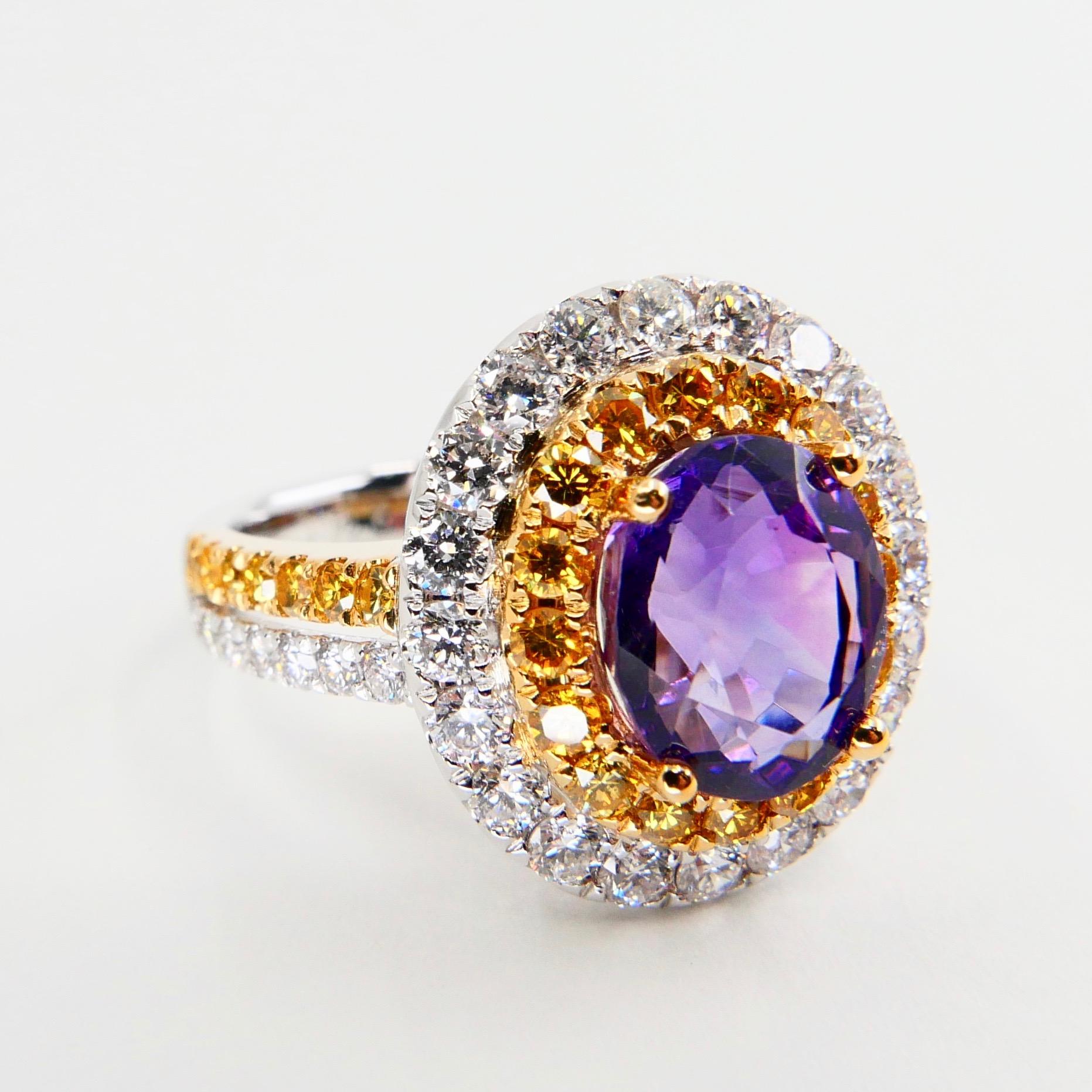 18k White Gold Amethyst Cocktail Ring with Fancy Vivid Yellow and White Diamonds 8