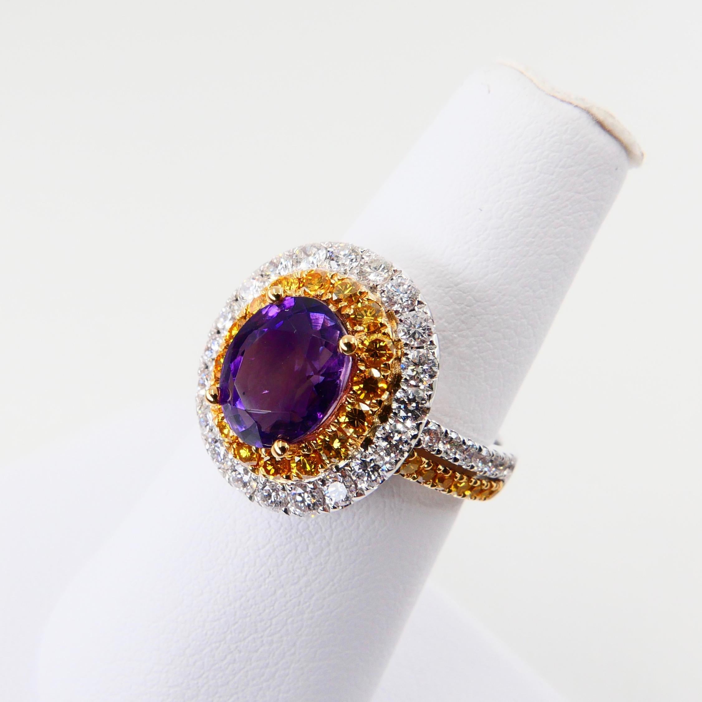 18k White Gold Amethyst Cocktail Ring with Fancy Vivid Yellow and White Diamonds 9