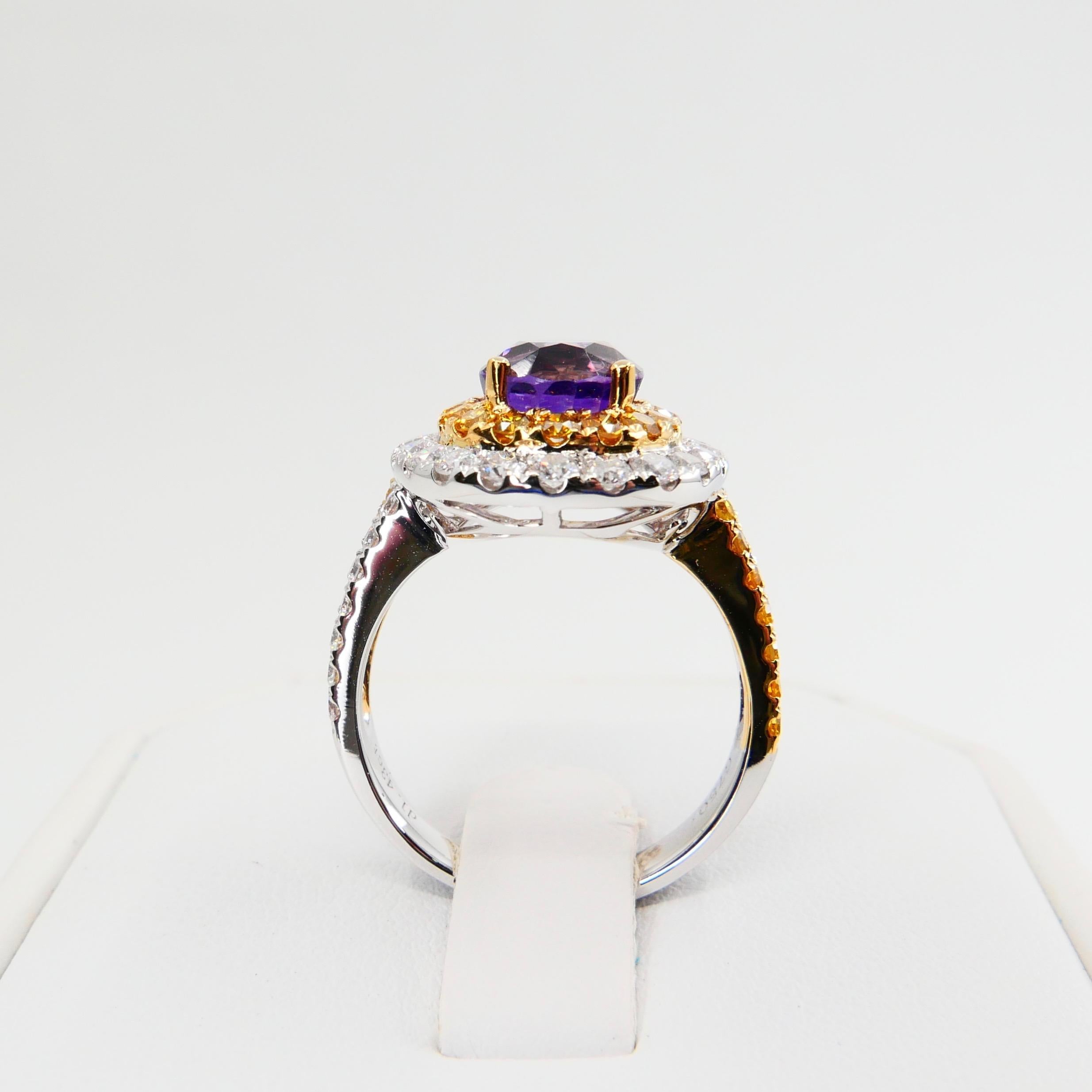 18k White Gold Amethyst Cocktail Ring with Fancy Vivid Yellow and White Diamonds 11