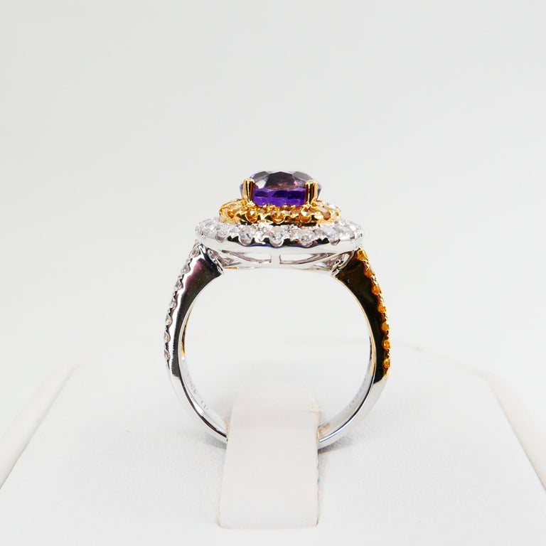 18k White Gold Amethyst Cocktail Ring with Fancy Vivid Yellow
