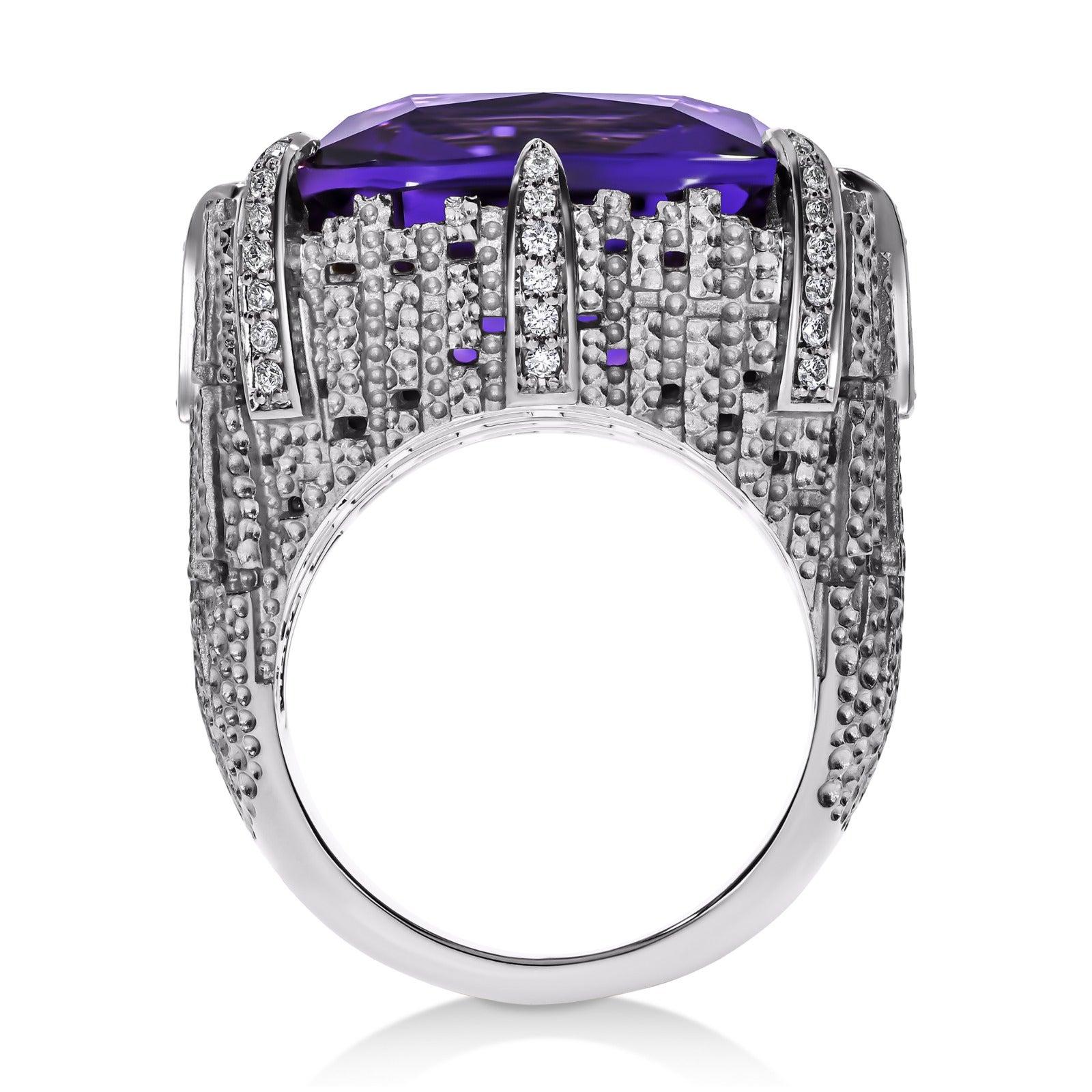 For Sale:  18K White Gold, Amethyst & Diamond Dendritic Ring 3