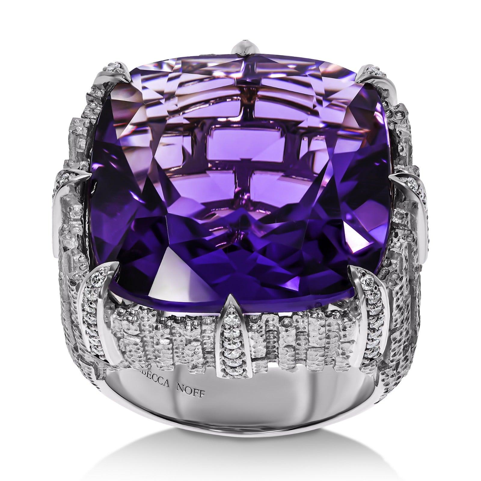 For Sale:  18K White Gold, Amethyst & Diamond Dendritic Ring 5