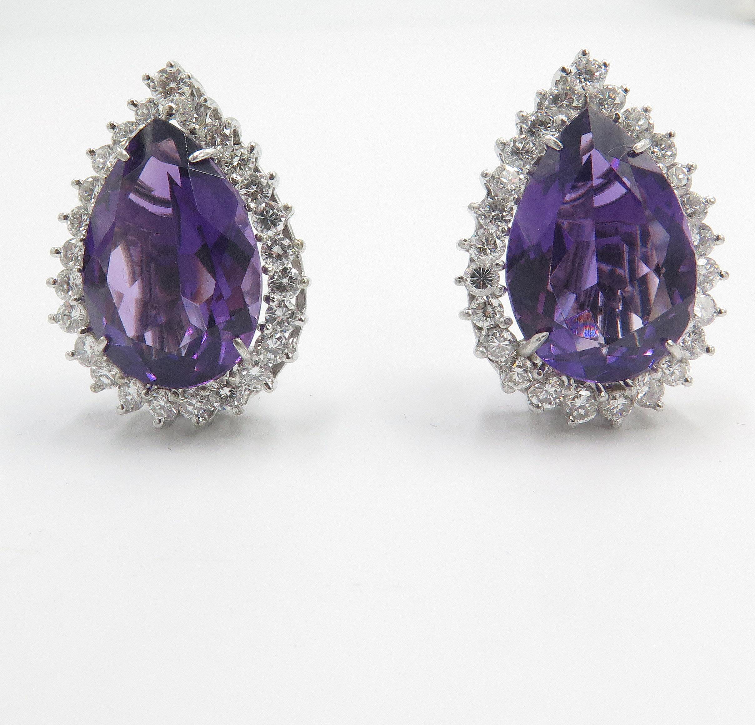 18 Karat White Gold Amethyst and Diamond Earrings In Excellent Condition For Sale In West Palm Beach, FL