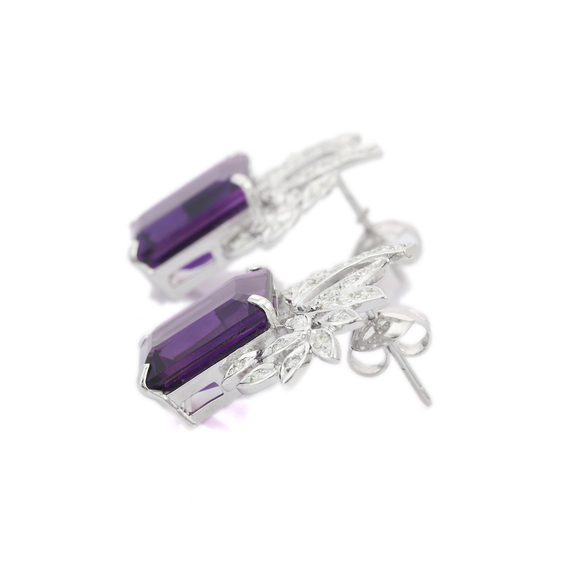 Octagon Cut Statement 18kt Solid White Gold 14.7 ct Octagon Amethyst Diamond Stud Earrings For Sale