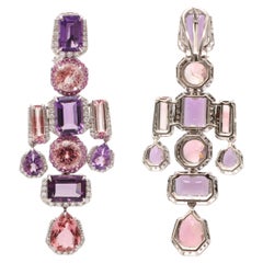 18k White Gold Amethyst Pink Sapphire Tourmaline Multi Earrings With Diamonds