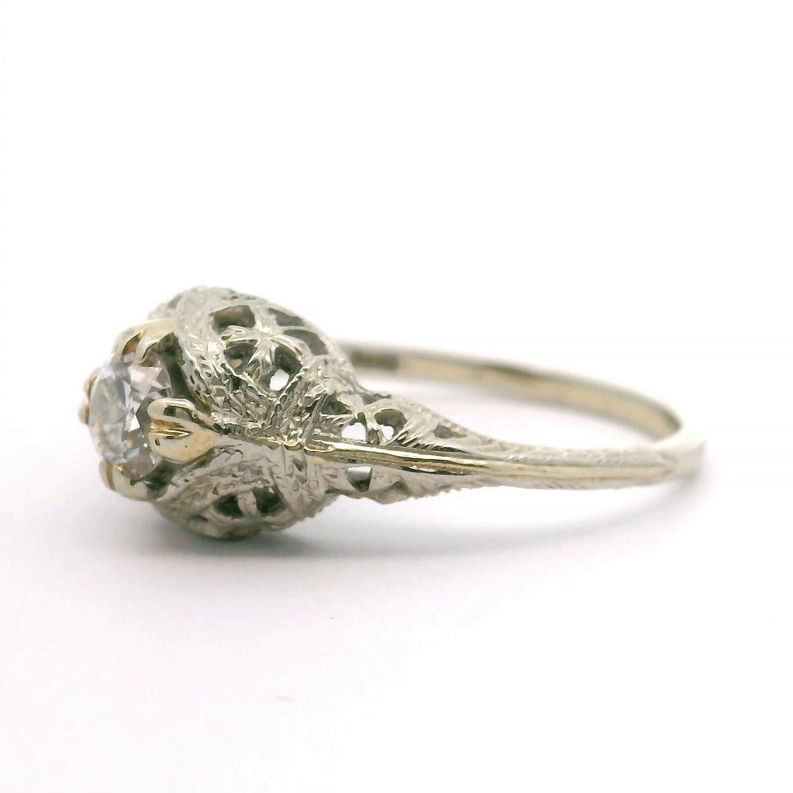Round Cut 18k White Gold and 0.33ct Diamond Vintage Bombe Ring Size 6.5