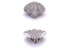 18K White Gold and 2.43ct Diamond Pave Sea Shell Pendant Necklace