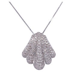 18K White Gold and 2.43ct Diamond Pave Sea Shell Pendant Necklace