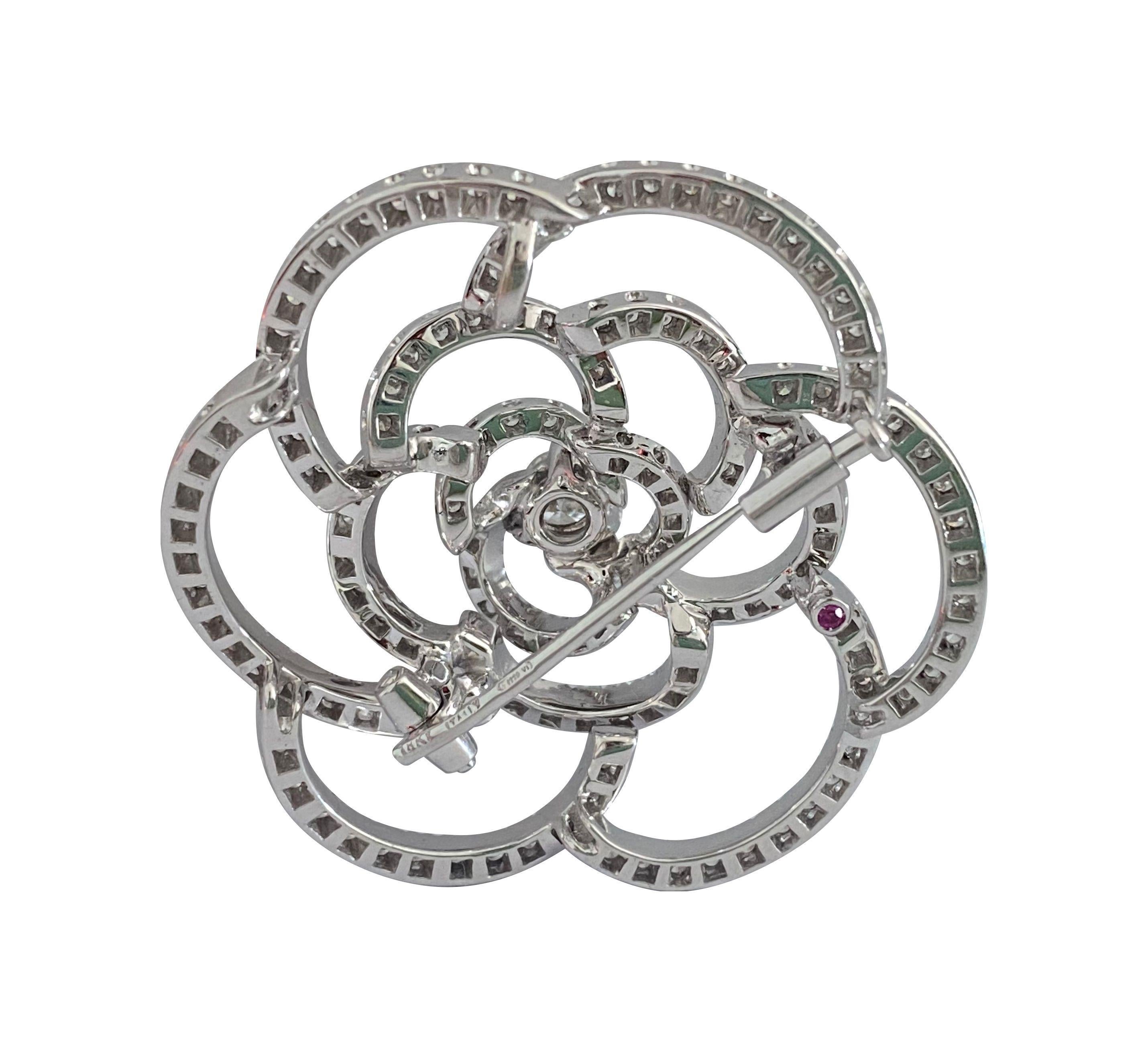 Brilliant Cut 18K White Gold and 5.50CT Diamond Pin For Sale