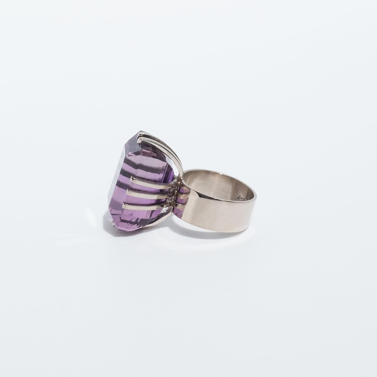 Mixed Cut 18k White Gold and Amethyst Ring by Swedish Master Burt Edman, Made Year 2003 For Sale