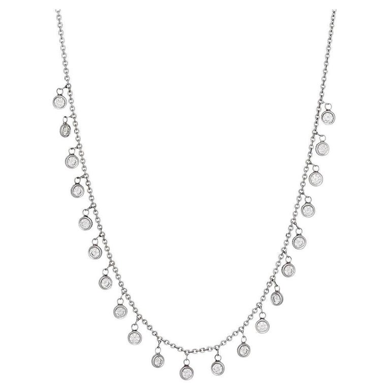 18k White Gold and Bezel Set Diamond Necklace For Sale at 1stDibs