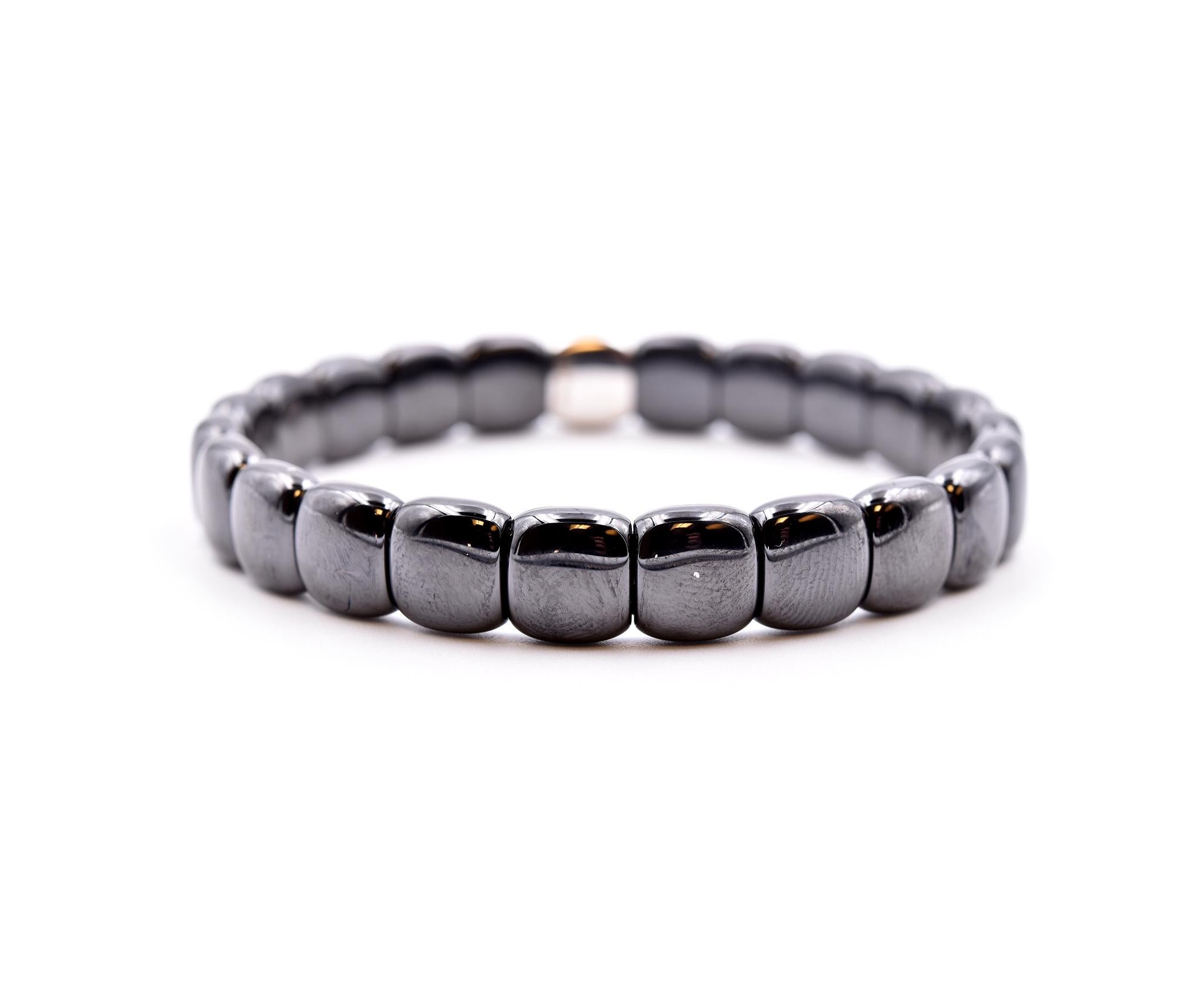 Round Cut 18 Karat White Gold and Black Ceramic Diamond Bracelet For Sale