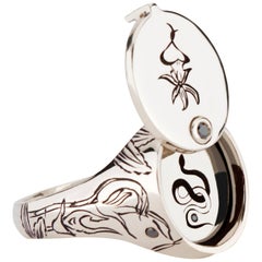 18k White Gold and Black Diamond Snake in the Grass Conservatory Signet Ring