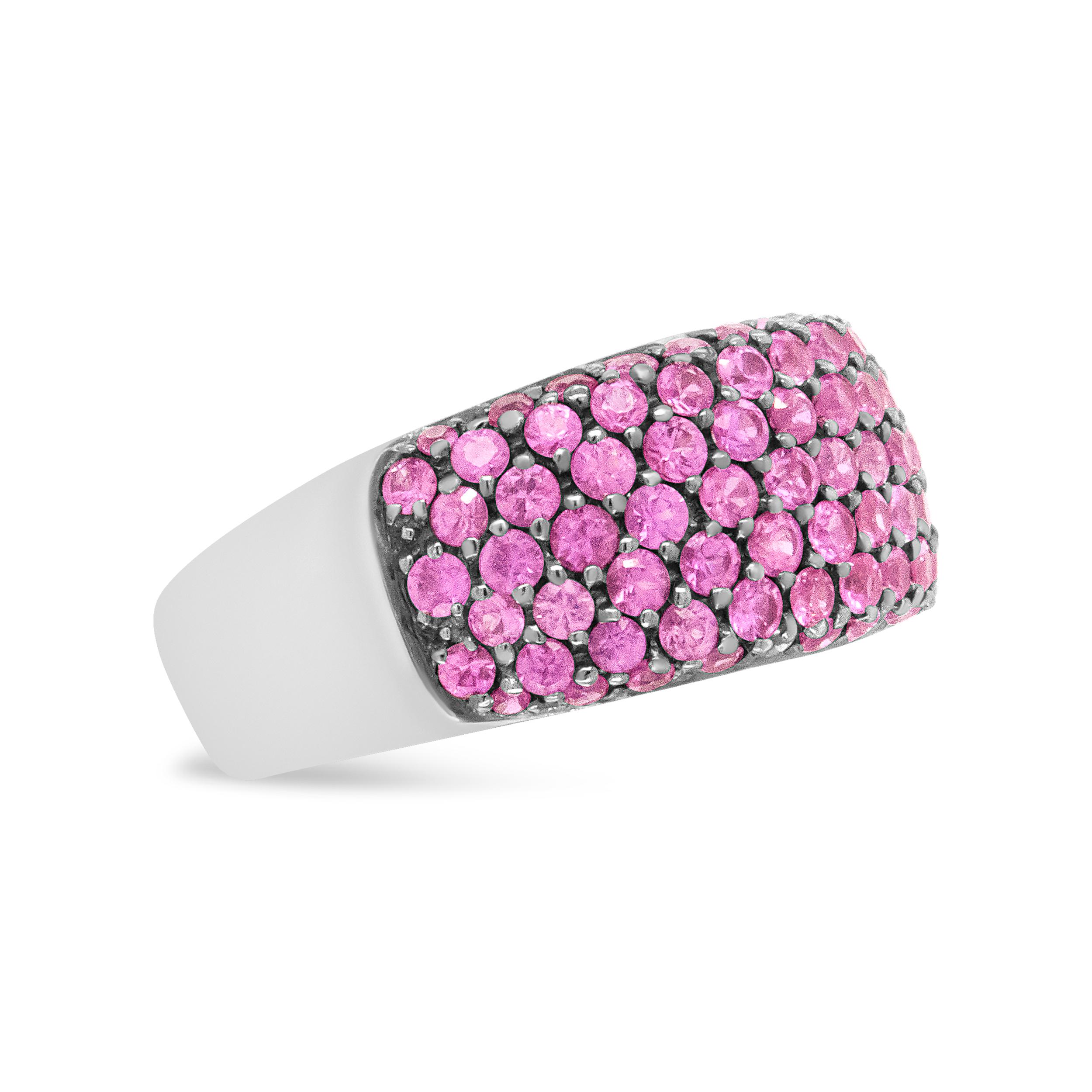 Contemporary 18K White Gold and Black Rhodium Multi Row Pink Sapphire Classic Band Ring For Sale