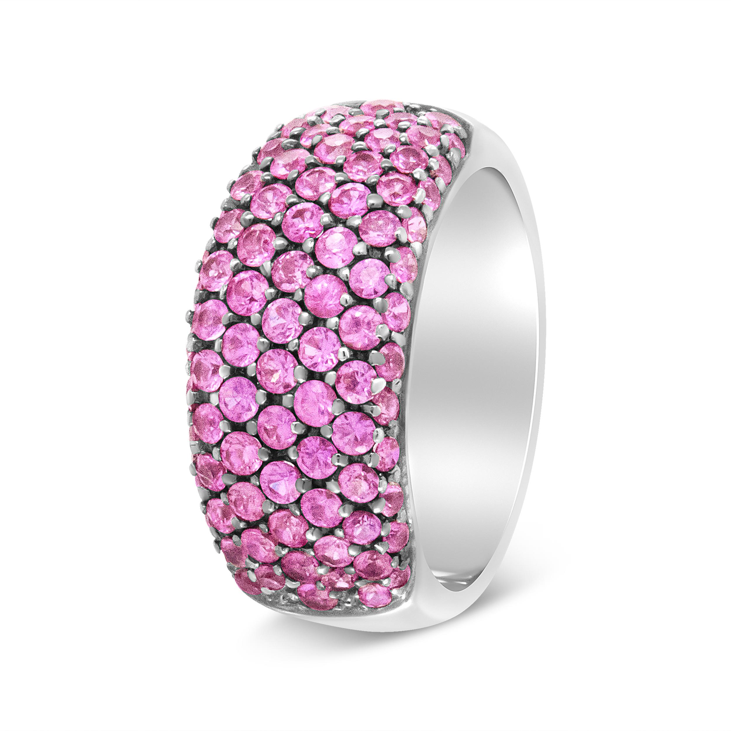 Round Cut 18K White Gold and Black Rhodium Multi Row Pink Sapphire Classic Band Ring For Sale