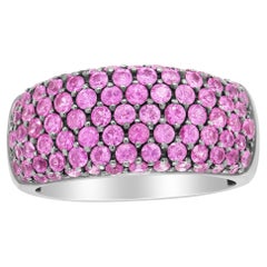 Bague à anneau classique en or blanc 18 carats et rhodium noir avec plusieurs rangées de saphirs roses