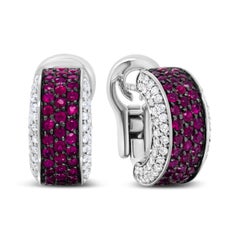 18K White Gold and Black Rhodium Plated 3/4ct Diamonds and Red Ruby Hoop Earring