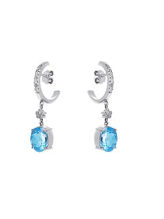 18k white gold and blue topaz earrings with diamonds