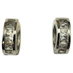 18K White Gold and Clear Stone Huggie Hoop Earrings #22535