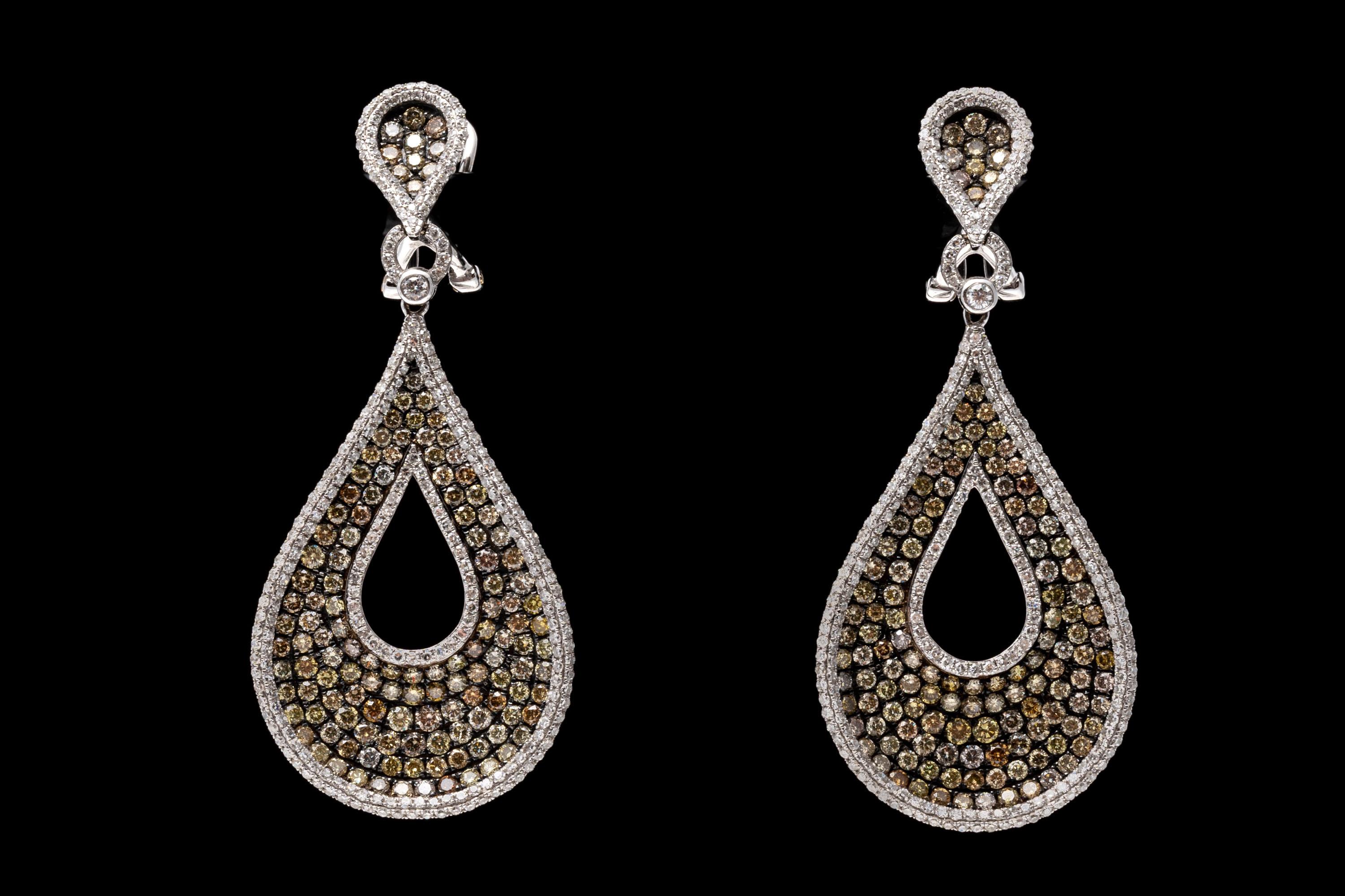 18k White Gold and Colored Diamond Spectacular Pendant Earrings, App. 6.00 TCW For Sale 1