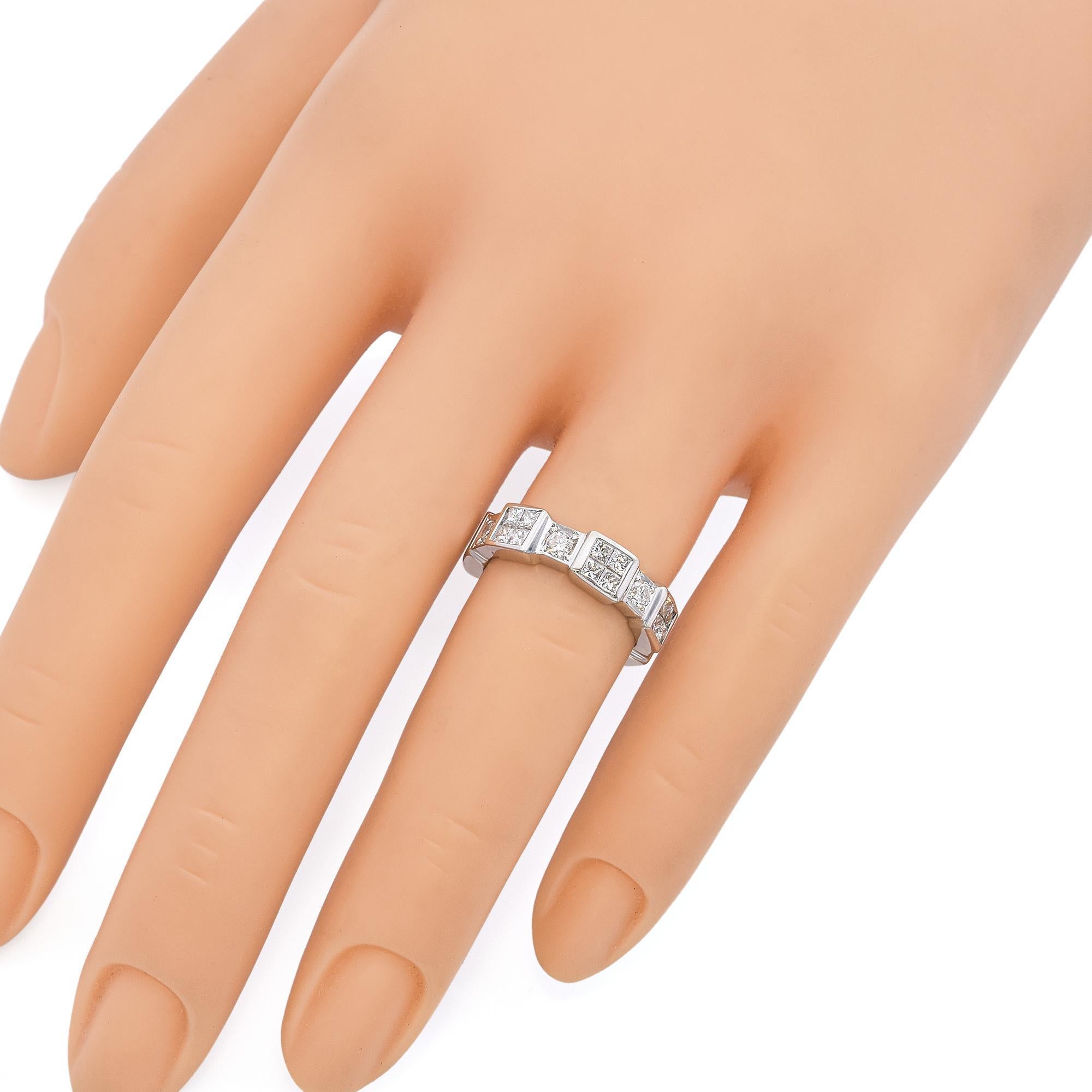 Modern 18k White Gold and Diamond Architectural Semi-Eternity Band For Sale