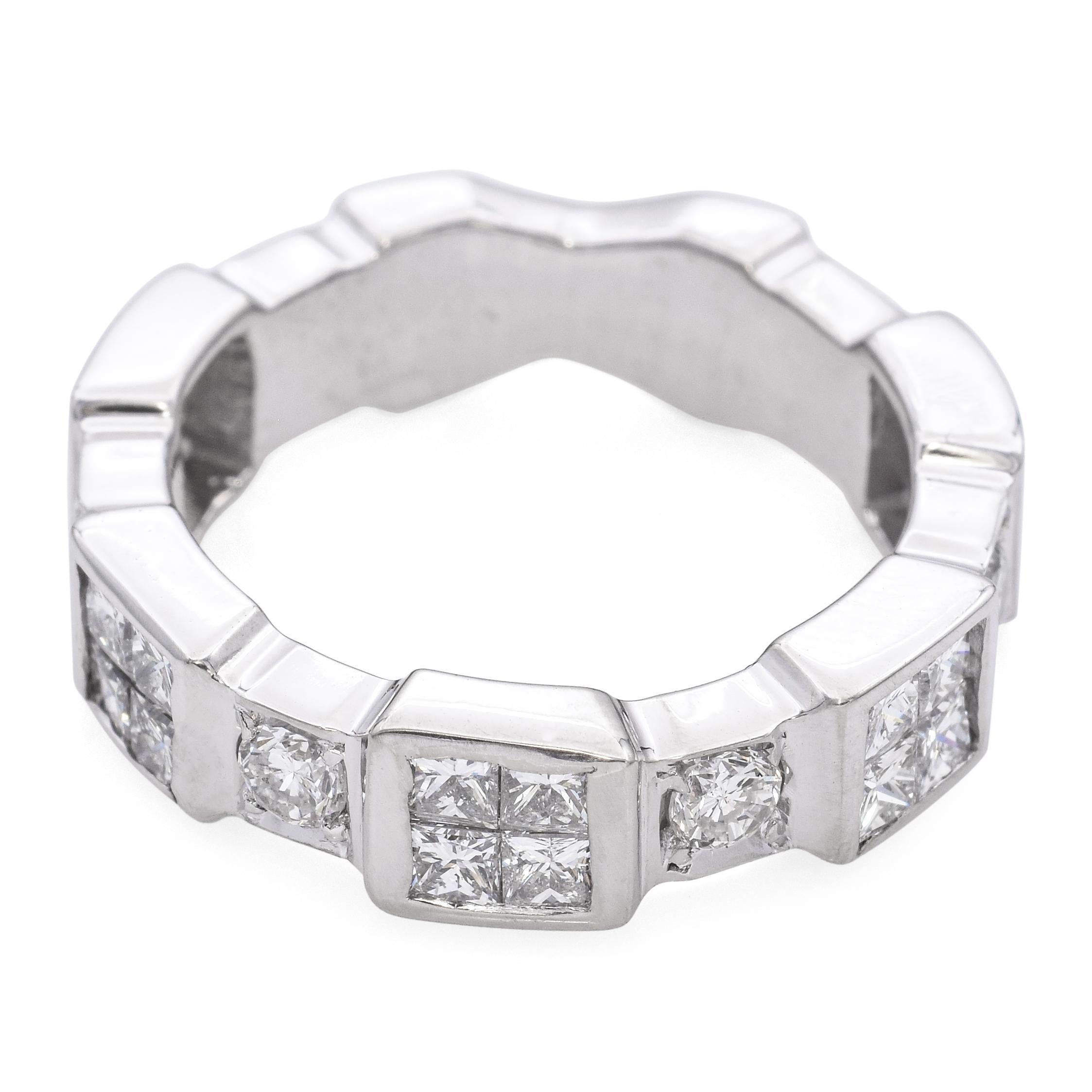 Round Cut 18k White Gold and Diamond Architectural Semi-Eternity Band For Sale