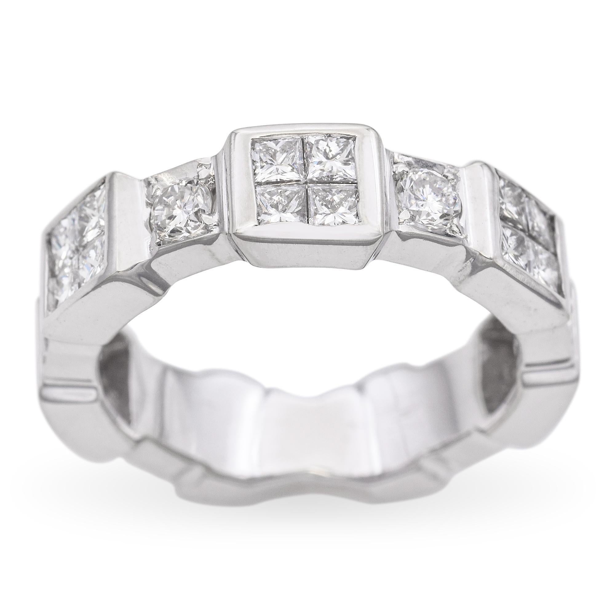 18k White Gold and Diamond Architectural Semi-Eternity Band For Sale 2