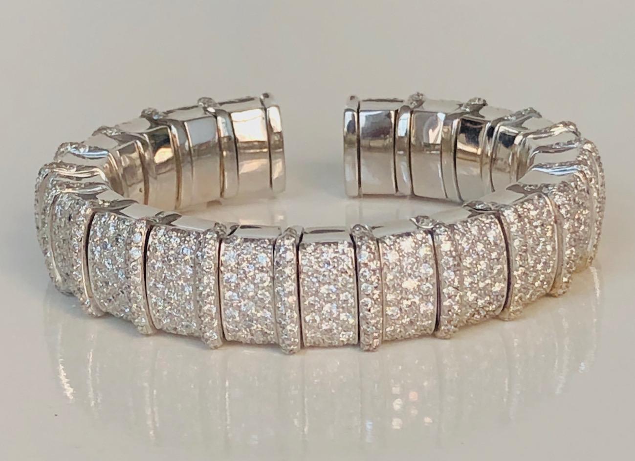 Women's 18 Karat White Gold and Diamond Bangle Bracelet- 13.65 CT For Sale