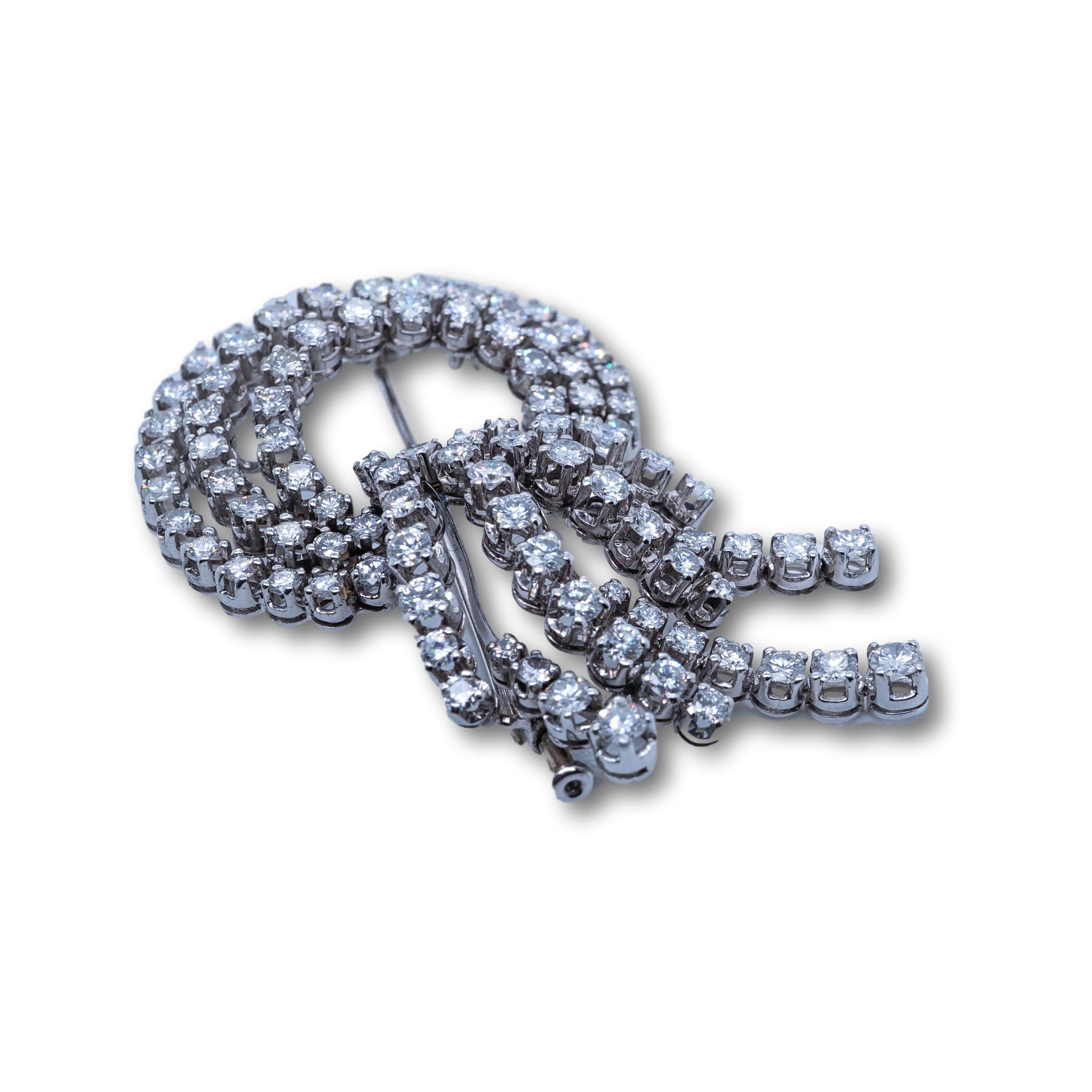 Women's or Men's 18 Karat White Gold and Diamond Brooch For Sale