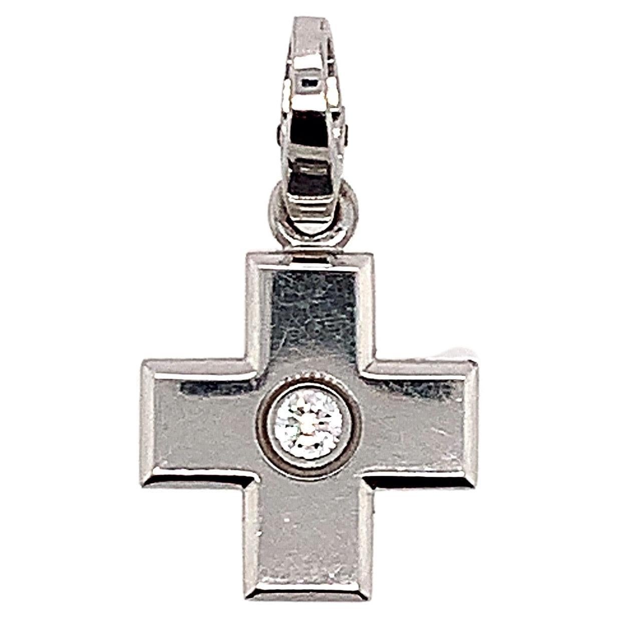 18k White Gold and Diamond Cartier Cross Charm For Sale