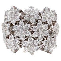 18K White Gold Diamond Flower Cocktail Ring, Contemporary Design