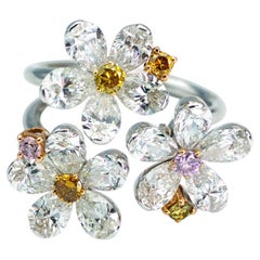 Anillo Flor Oro Blanco 18K, Cóctel Diamante Pera 4,72ct