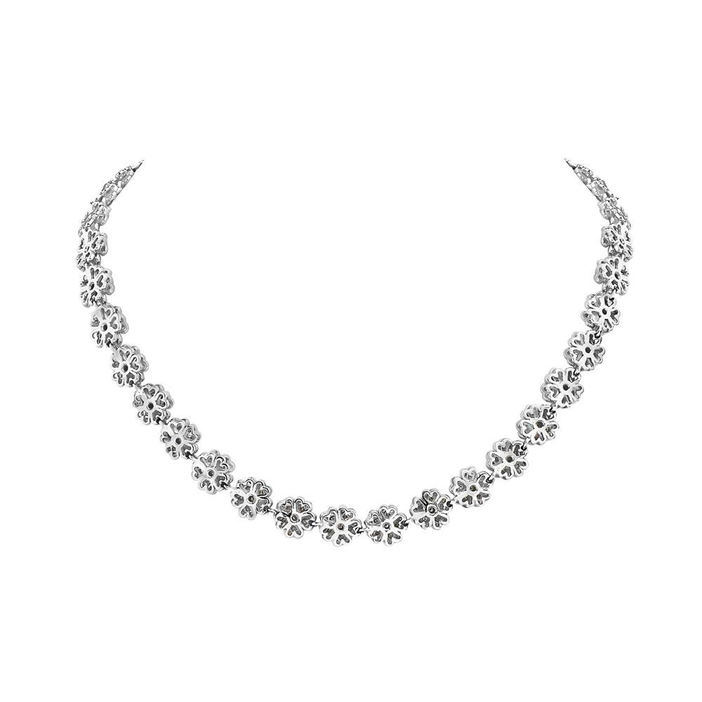 Contemporary 18 Karat White Gold and Diamond Flower Riviera Necklace