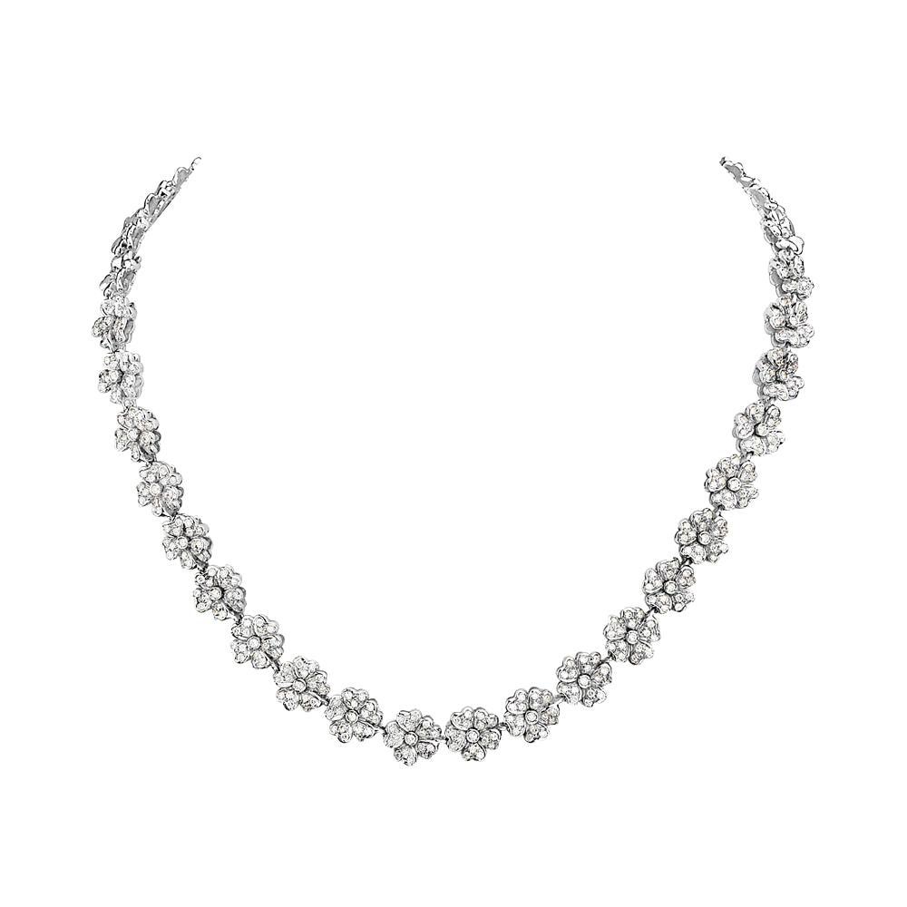 18 Karat White Gold and Diamond Flower Riviera Necklace