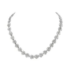 18 Karat White Gold and Diamond Flower Riviera Necklace