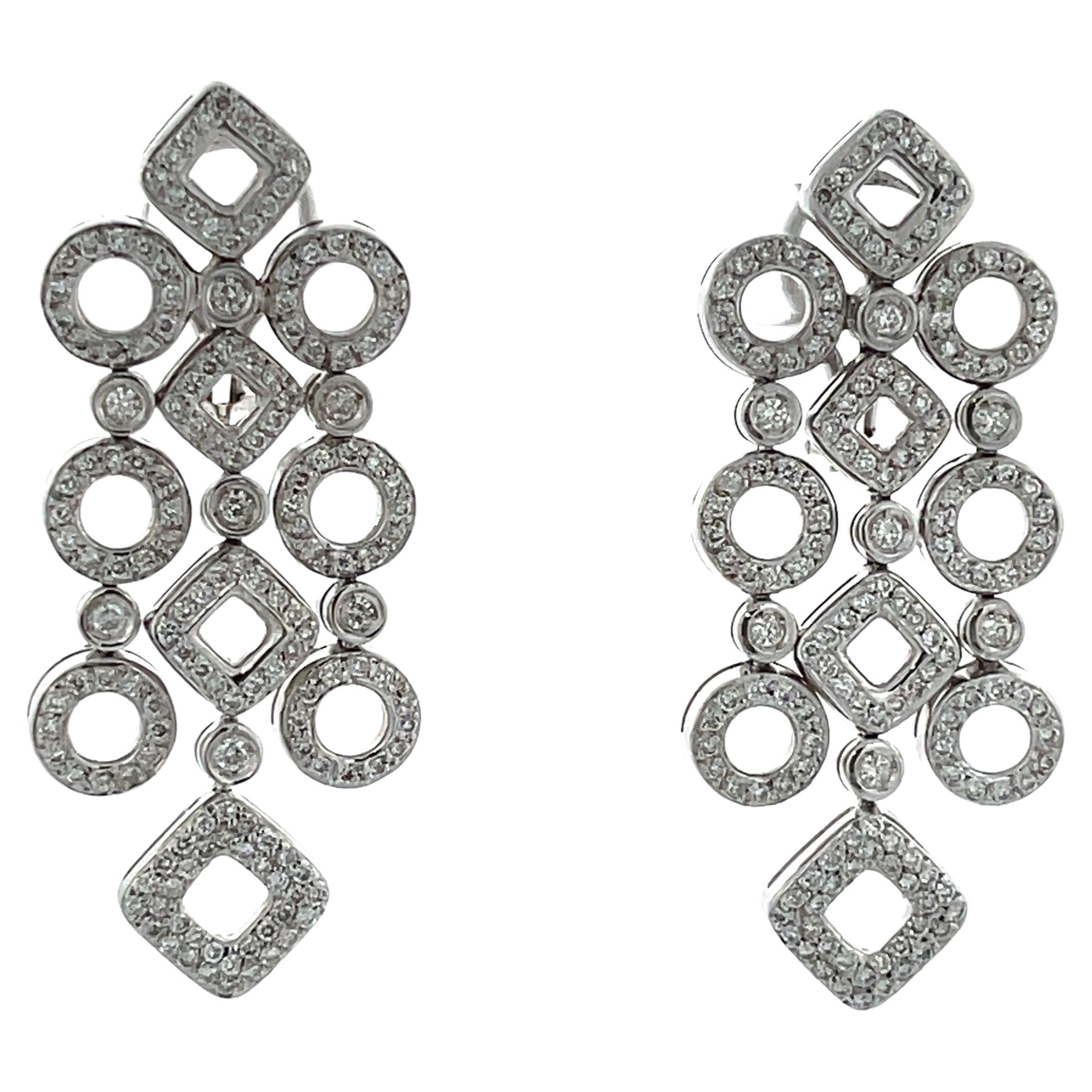 18K White Gold and Diamond Geometric Dangle Earrings