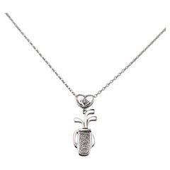 18K White Gold and Diamond Golf Clubs Pendant Necklace #25137