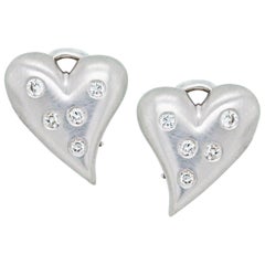 18 Karat White Gold and Diamond Heart Earrings