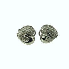 18K White Gold and Diamond Heart Omega Back Earrings #22952