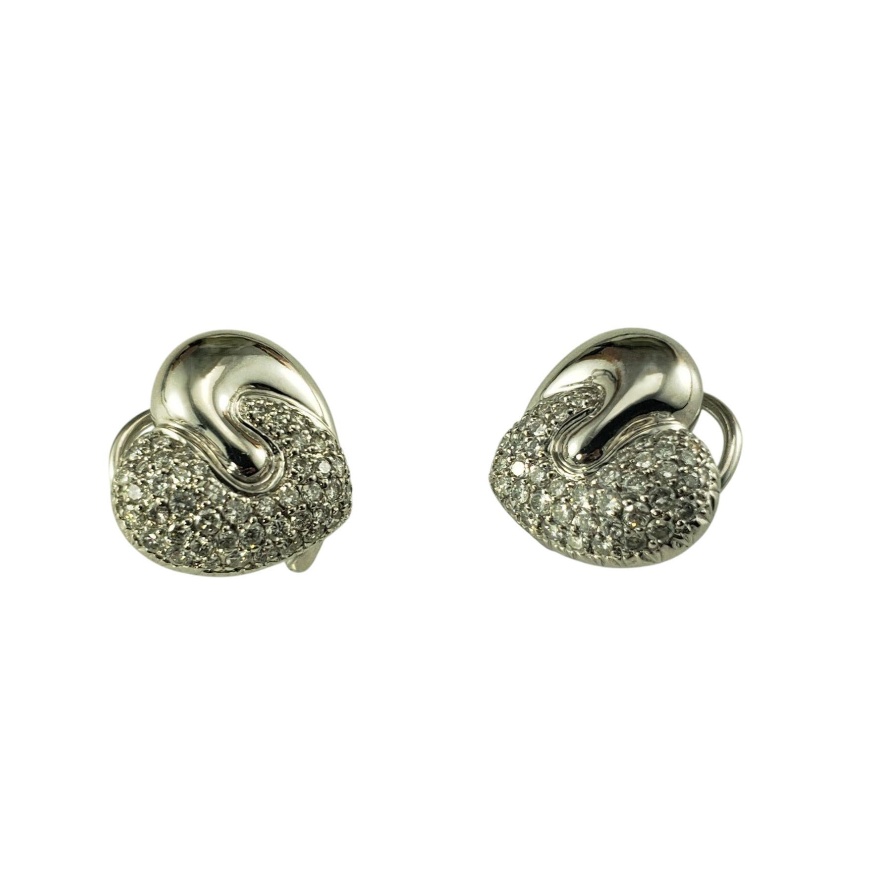 Brilliant Cut 18K White Gold and Diamond Heart Omega Back Earrings #22952 For Sale