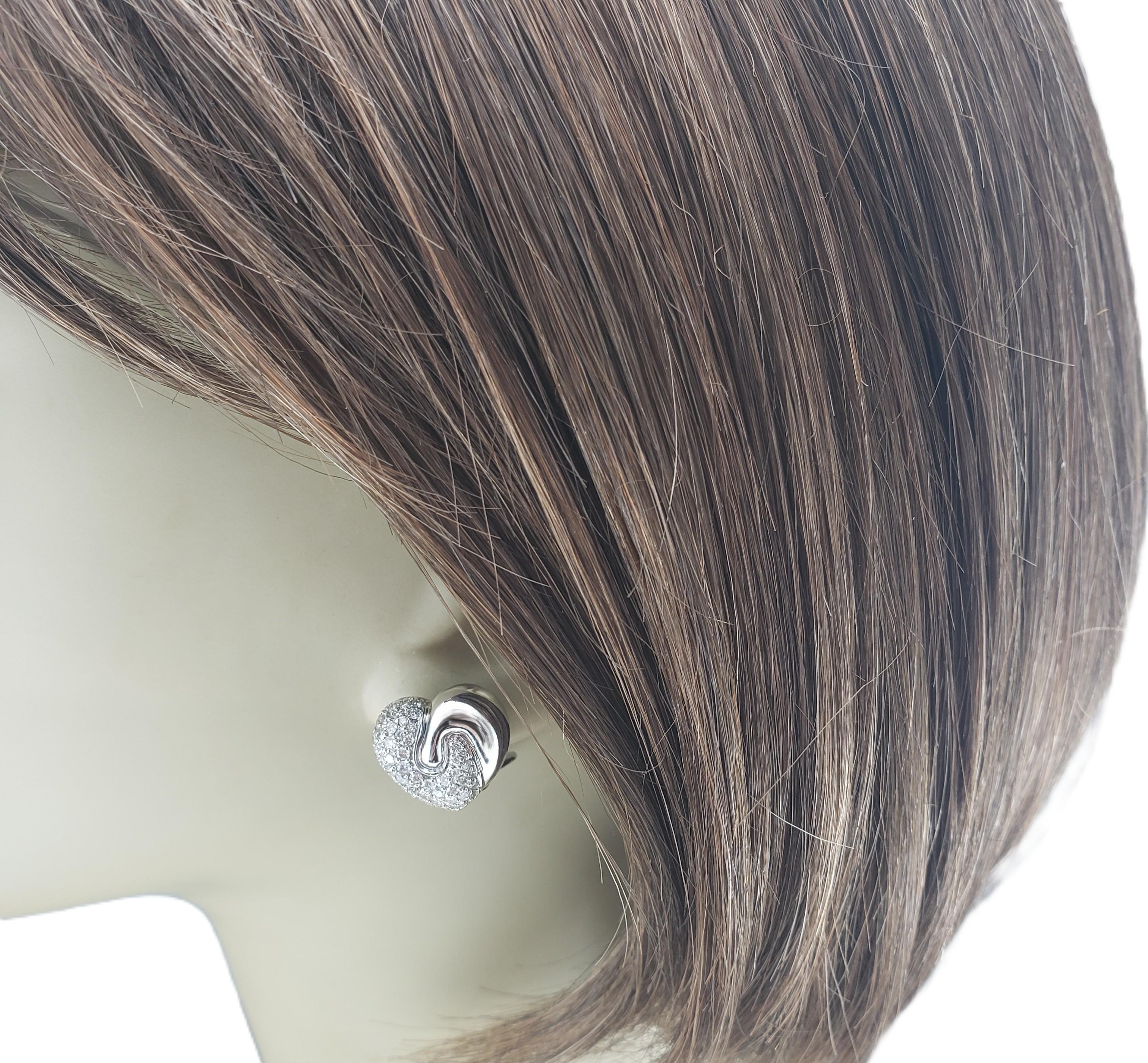 18K White Gold and Diamond Heart Omega Back Earrings #22952 For Sale 2