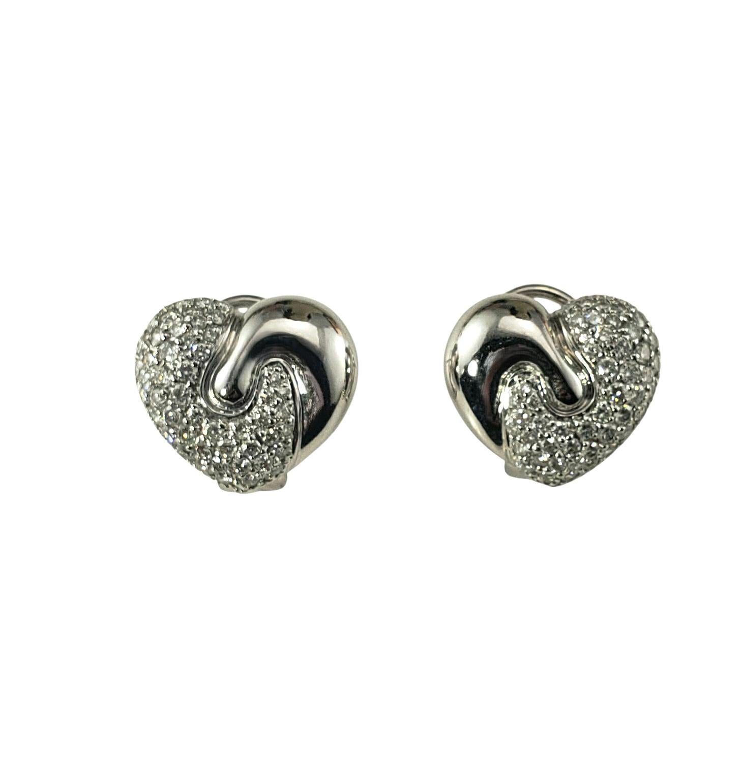 18K White Gold and Diamond Heart Omega Back Earrings #22952 For Sale