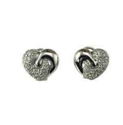 18K White Gold and Diamond Heart Omega Back Earrings #22952