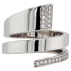 18K White Gold and Diamond High Polished Shiny Finish Wide Bypass Ring