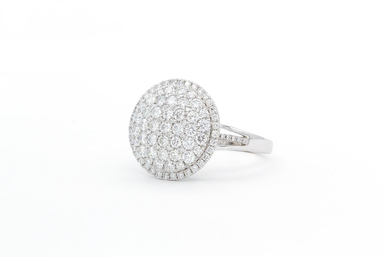 Contemporary 18k White Gold and Diamond Micro Pave Dome Button Style Rings 2.00ctw